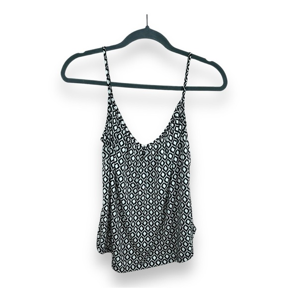 SMALL H&M BLACK WHITE TANK GEOMETRIC PRINT SLEEVELESS STRETCH - Picture 1 of 11